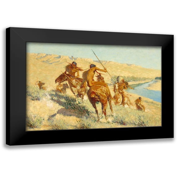 Remington, Frederic 14x11 Black Modern Framed Museum Art Print Titled - Episode of the Buffalo Gun