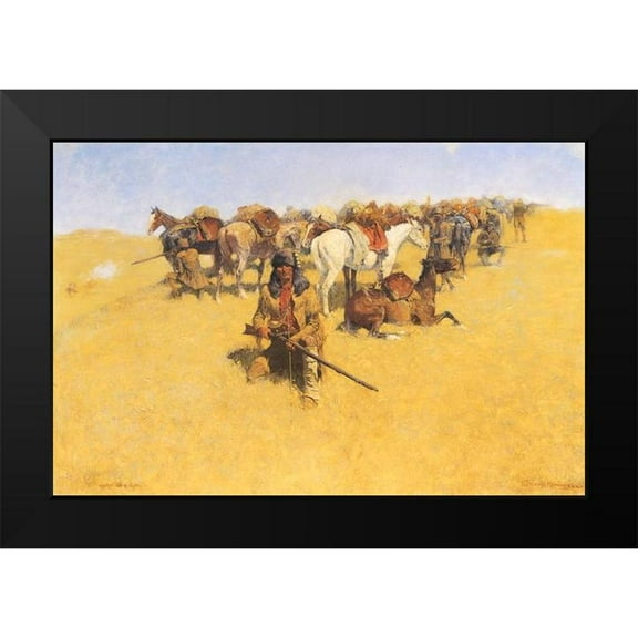 Remington, Frederic 14x11 Black Modern Framed Museum Art Print Titled - Old Time Plains Fight