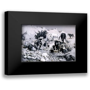 Remington, Frederic 14x11 Black Modern Framed Museum Art Print Titled - Prospectors Making Frying Pan Bread
