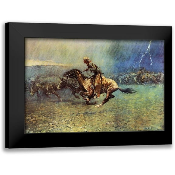 Remington, Frederic 14x11 Black Modern Framed Museum Art Print Titled - The Stampede