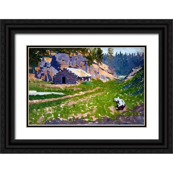 Remington, Frederic 14x11 Black Ornate Wood Framed with Double Matting Museum Art Print Titled - Squatters Cabin