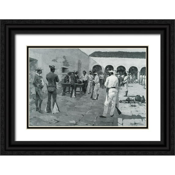 Remington, Frederic 14x11 Black Ornate Wood Framed with Double Matting Museum Art Print Titled - The Mier Expedition-Sketch