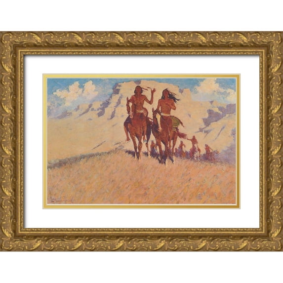 Remington, Frederic 14x11 Gold Ornate Wood Framed with Double Matting Museum Art Print Titled - A Sign of Friendship