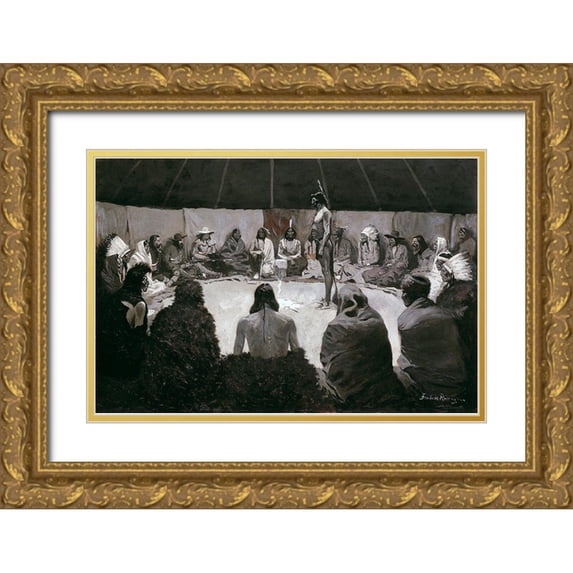 Remington, Frederic 14x11 Gold Ornate Wood Framed with Double Matting Museum Art Print Titled - I Will Tell the White Man