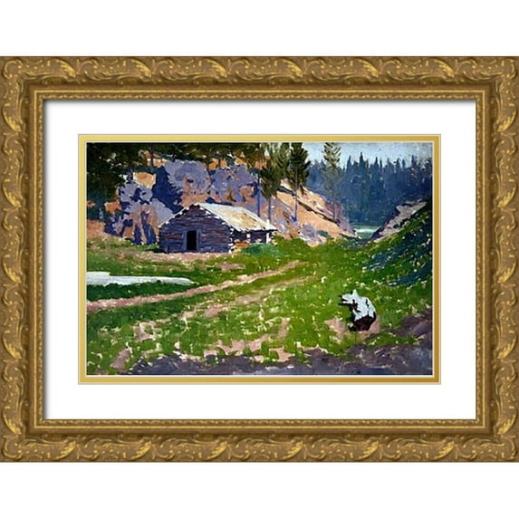 Remington, Frederic 14x11 Gold Ornate Wood Framed with Double Matting Museum Art Print Titled - Squatters Cabin
