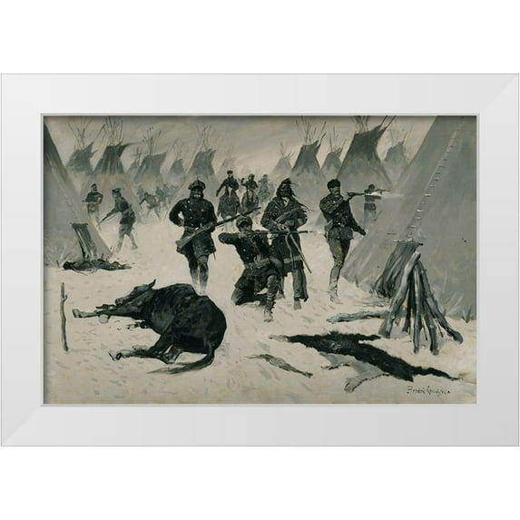 Remington, Frederic 14x11 White Modern Wood Framed Museum Art Print Titled - The Defeat of Crazy Horse
