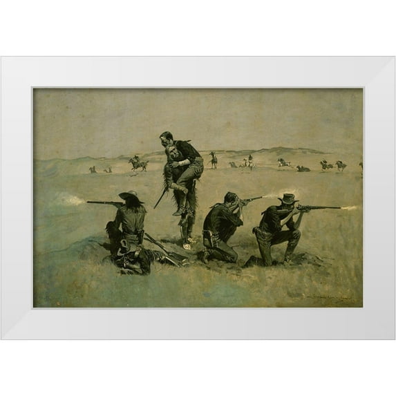 Remington, Frederic 14x11 White Modern Wood Framed Museum Art Print Titled - The Last Stand
