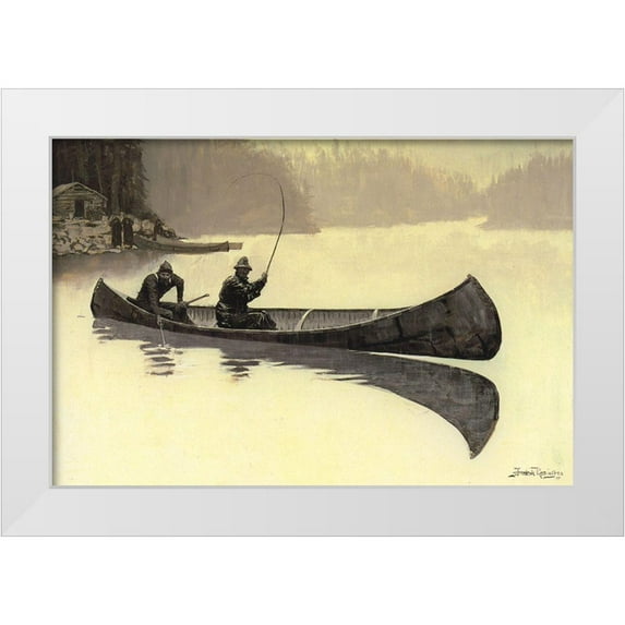 Remington, Frederic 14x11 White Modern Wood Framed Museum Art Print Titled - Trout Fishing in Canada