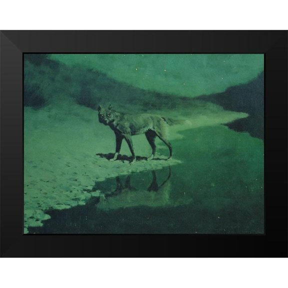 Remington, Frederic 14x12 Black Modern Framed Museum Art Print Titled - Moonlight Wolf