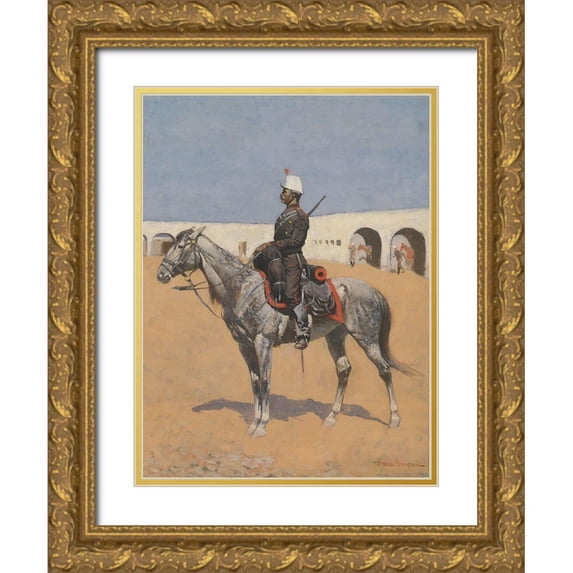 Remington, Frederic 15x18 Gold Ornate Wood Framed with Double Matting Museum Art Print Titled - Cavalryman of the Line-Mexico