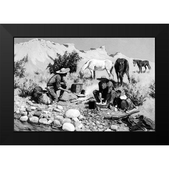 Remington, Frederic 18x13 Black Modern Framed Museum Art Print Titled - Prospectors Making Frying-Pan Bread