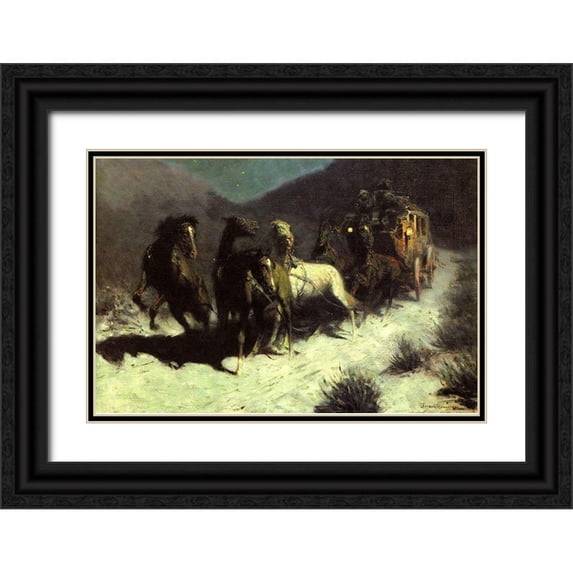 Remington, Frederic 18x13 Black Ornate Wood Framed with Double Matting Museum Art Print Titled - A Taint On The Wind