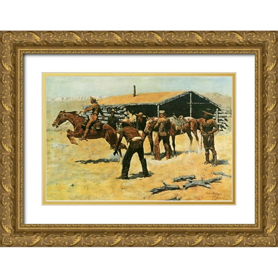 Remington, Frederic 18x13 Gold Ornate Wood Framed with Double Matting Museum Art Print Titled - Coming and Going of the Pony Express