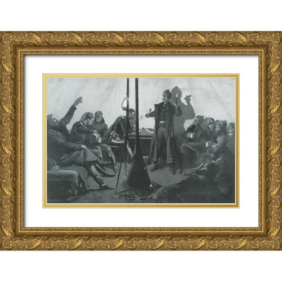 Remington, Frederic 18x13 Gold Ornate Wood Framed with Double Matting Museum Art Print Titled - Merry Christmas in a Silby Tent-Sketch