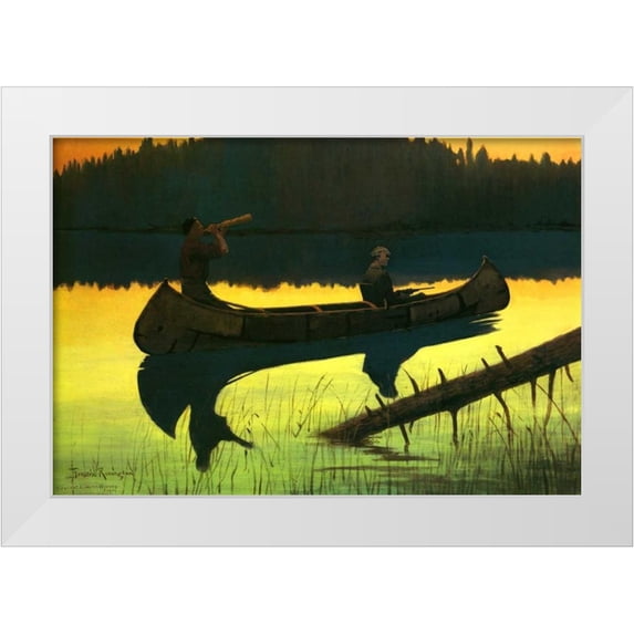 Remington, Frederic 18x13 White Modern Wood Framed Museum Art Print Titled - Calling The Moose