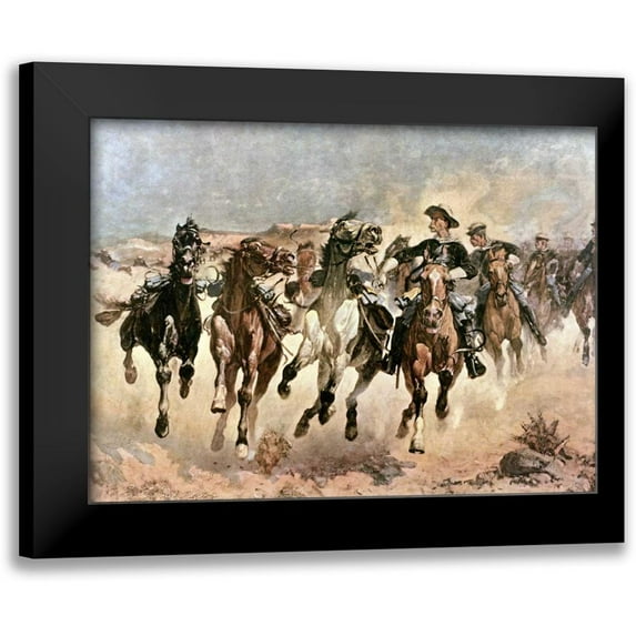 Remington, Frederic 18x14 Black Modern Framed Museum Art Print Titled - Dismounted: The 4th Troopers Moving