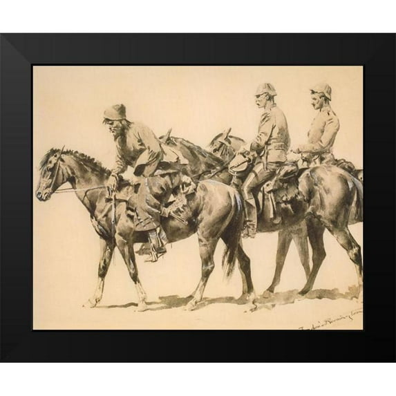 Remington, Frederic 18x15 Black Modern Framed Museum Art Print Titled - Police and Trailer Following a Criminal
