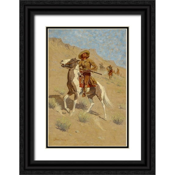 Remington, Frederic 23x32 Black Ornate Wood Framed with Double Matting Museum Art Print Titled - The Scout