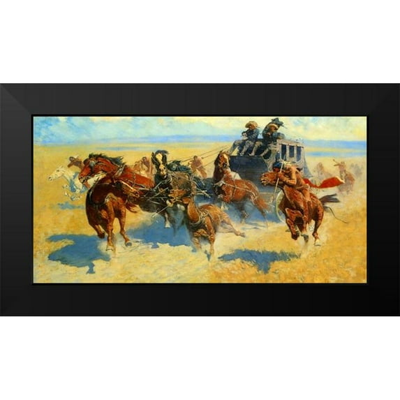 Remington, Frederic 24x14 Black Modern Framed Museum Art Print Titled - Downing the Nigh Leader