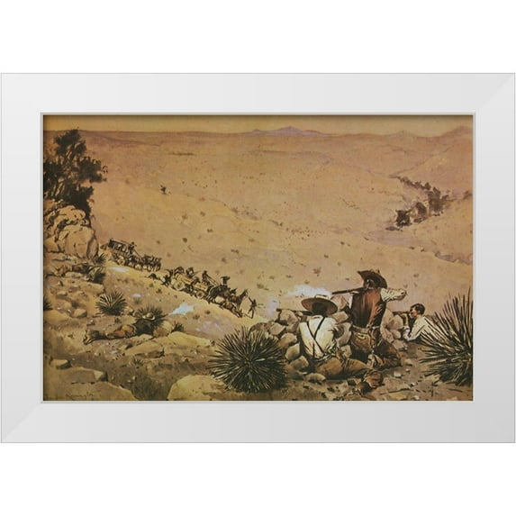 Remington, Frederic 24x17 White Modern Wood Framed Museum Art Print Titled - The Hold Up