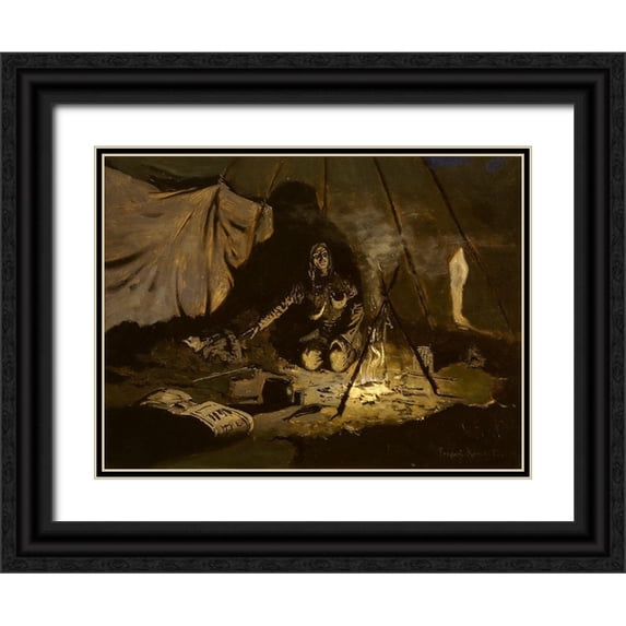 Remington, Frederic 24x19 Black Ornate Wood Framed with Double Matting Museum Art Print Titled - The Dry Leaves Lasted Longer Than She
