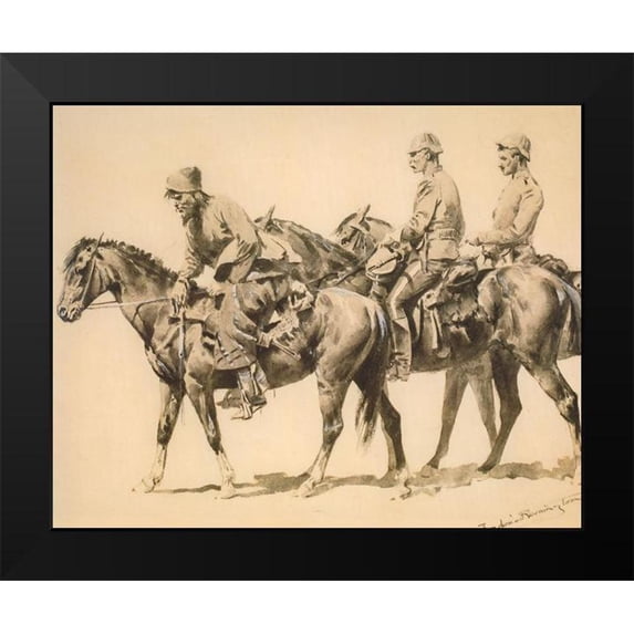 Remington, Frederic 24x20 Black Modern Framed Museum Art Print Titled - Police and Trailer Following a Criminal