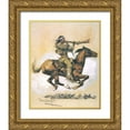 thumbnail image 1 of Remington, Frederic 26x32 Gold Ornate Wood Framed with Double Matting Museum Art Print Titled - Buffalo Hunter Spitting A Bullet Into A Gun, 1 of 4