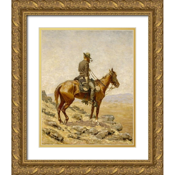 Remington, Frederic 26x32 Gold Ornate Wood Framed with Double Matting Museum Art Print Titled - The Lookout