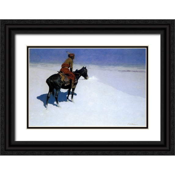 Remington, Frederic 32x23 Black Ornate Wood Framed with Double Matting Museum Art Print Titled - The Scout, Friends or Foes