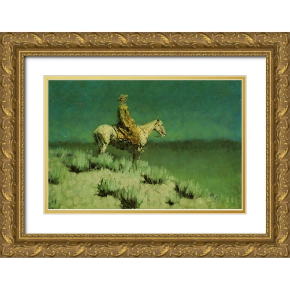 Remington, Frederic 32x23 Gold Ornate Wood Framed with Double Matting Museum Art Print Titled - The Night Herder