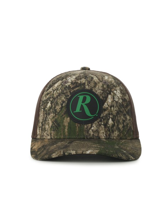 Green Logo Trucker Hat in Realtree APX Camo – Mid Profile Structured Cap, Brown Mesh