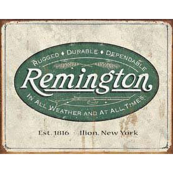 Remington Guns Rifles Hunting In All Weather Logo Vintage Tin Sign 16x12