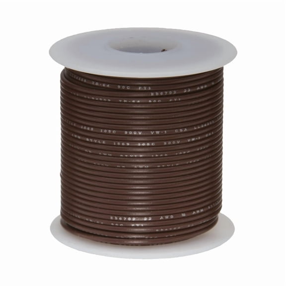Remington Industries 22 AWG Stranded Hook-Up Wire, UL1007 300V, 25 ft Length, Brown