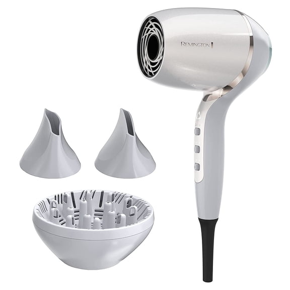 Remington PROLUXE HydraCare Hair Dryer, Pearl White/Gray, Advanced Moisture Lock Technology, Professional Salon Performance, Lightweight Ionic Blow Dryer with Multiple Heat and Speed Settings