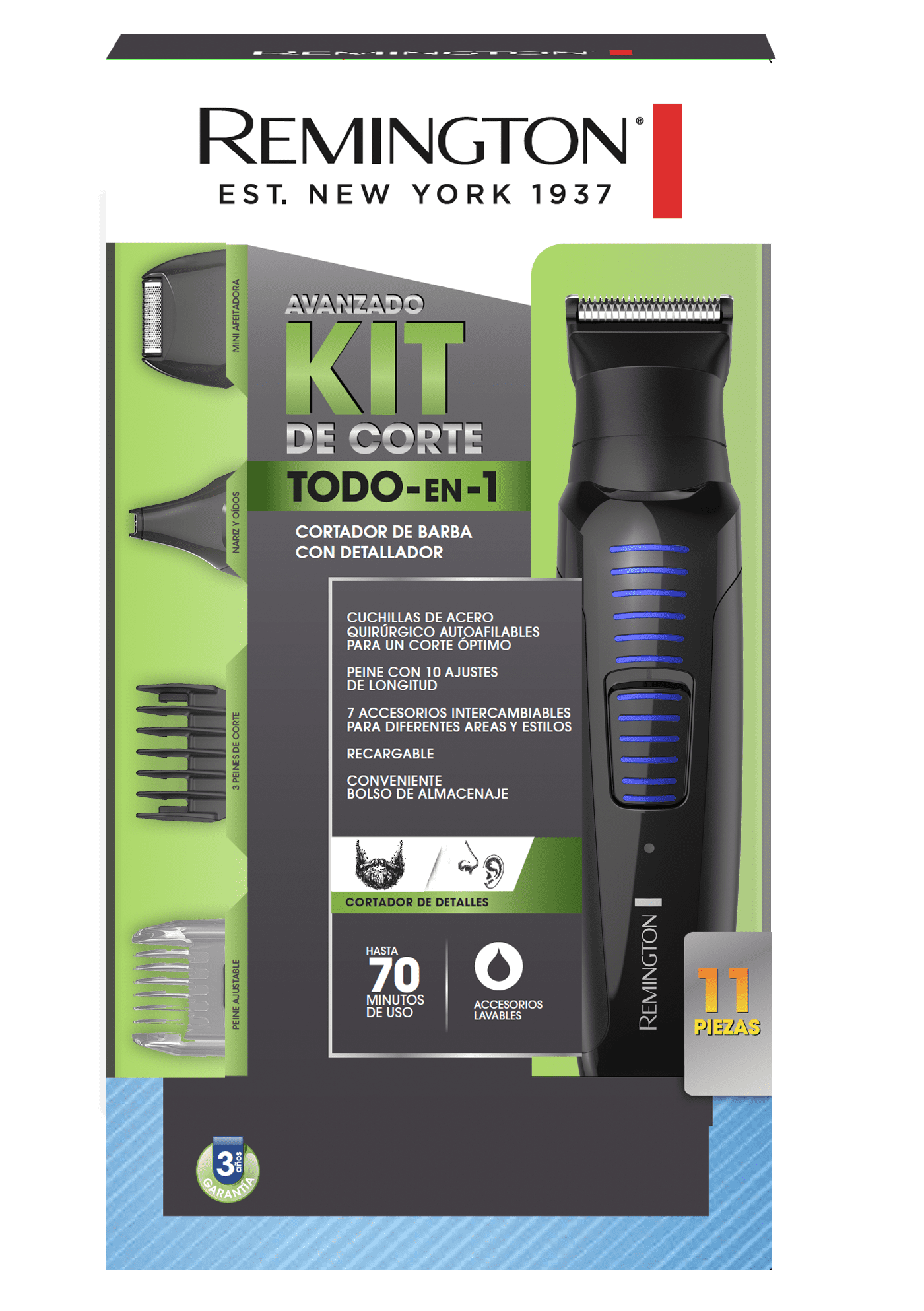 Remington Personal Rechargeable Beard and Moustache Trimmer, All-in-1 Kit