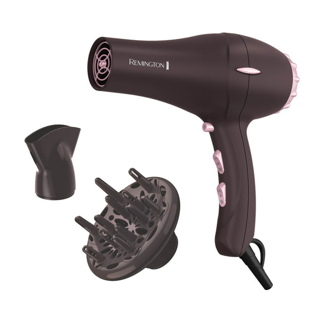 Remington Pro Pearl Soft Touch Professional Ceramic Hair Dryer with Concentrator and Diffuser, Ionic, 1875 Watts, Black