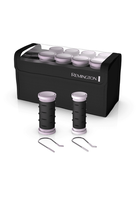 Travel Size Professional 1.25" Compact Ceramic Hot Hair Rollers, 10 Piece Set, Anti-Static Technology, Ionic, Black