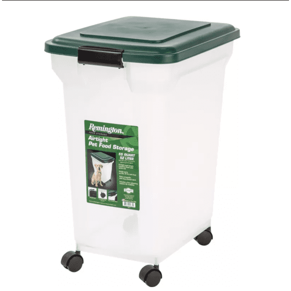 Remington WEATHERTIGHT 55 qt. Airtight Pet Food Storage Container, Clear/Green Lid
