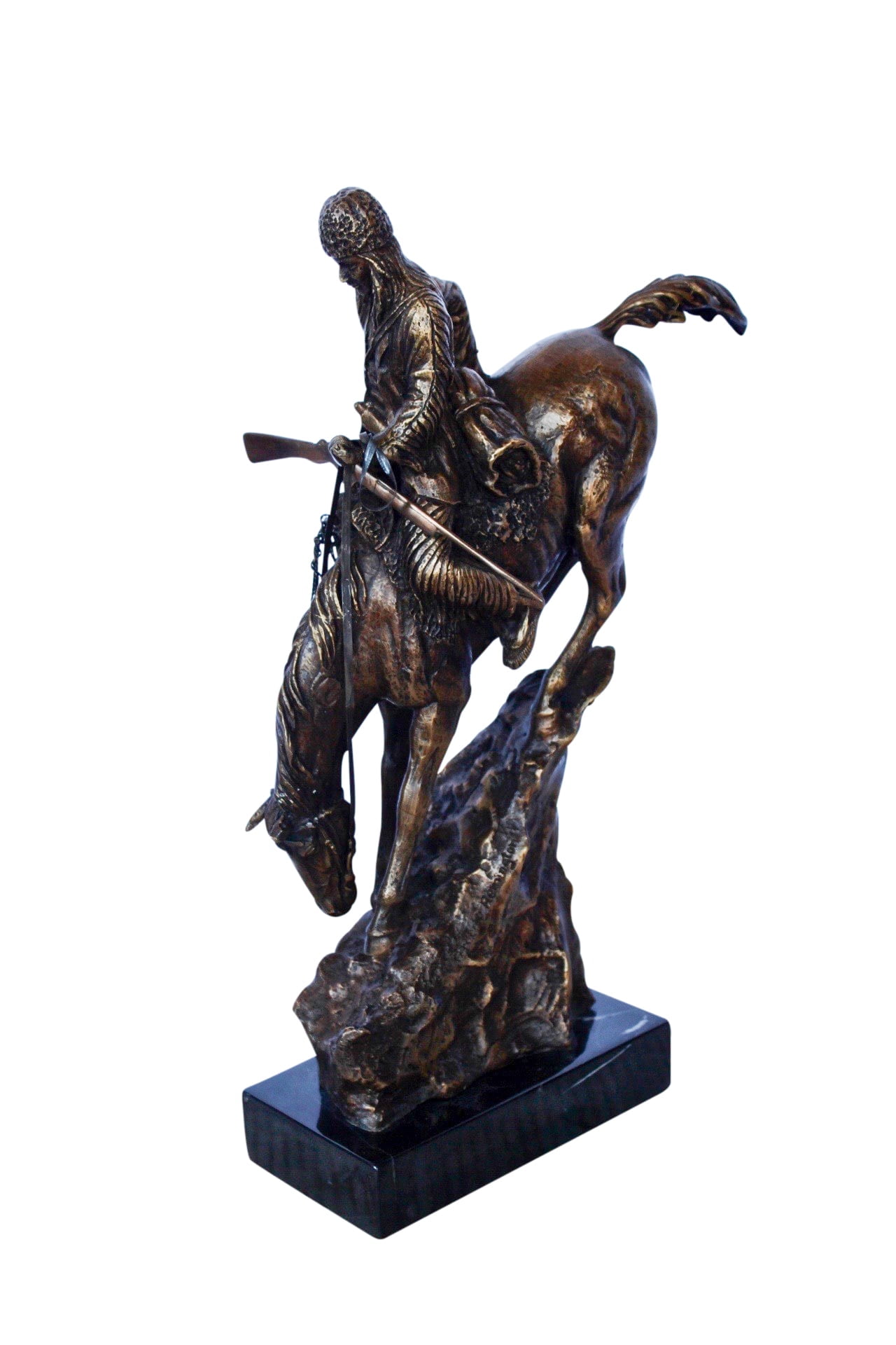 Remington replica Mountain Man bronze statue - Size: 10"L x 4"W x 15"H.