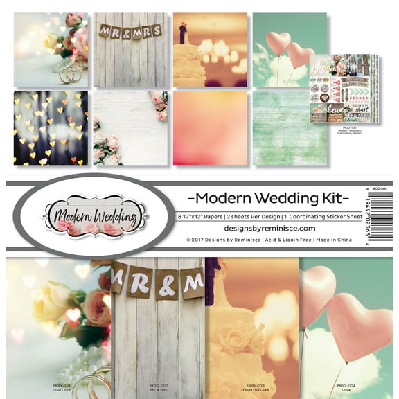 Reminisce Collection Kit 12"X12"-Modern Wedding, 8 Papers & Stickers