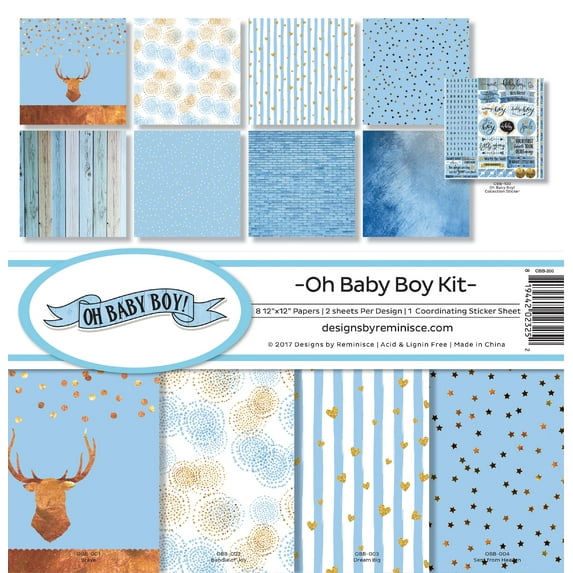 Reminisce Collection Kit 12"X12"-Oh Baby Boy, 8 Papers & Stickers
