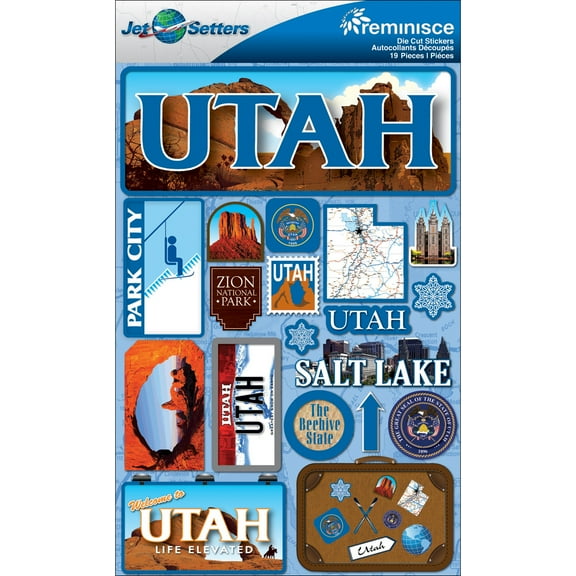 Reminisce Jet Setters State Dimensional Stickers 4.5"X7.5"-Utah