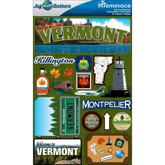 Reminisce Jet Setters State Dimensional Stickers 4.5"X7.5"-Vermont