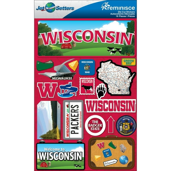 Reminisce Jet Setters State Dimensional Stickers 4.5"X7.5"-Wisconsin