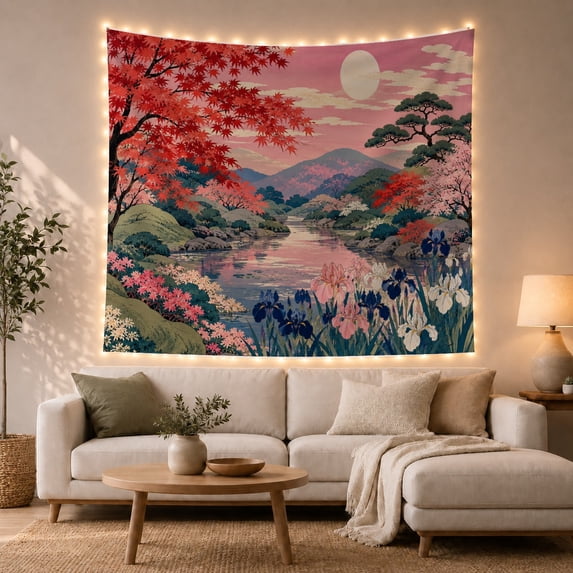 Reminiscent Traditional Japanese With Woodblock Prints, Mystical Fantasy for Space Lovers, Galaxy Room Decor, Mother's Day Gift, Tapestry Wall Hanging for Bedroom and Dorm