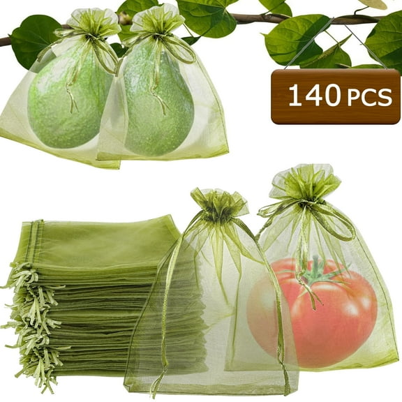 Remiawy 140 Pcs Fruit Protection Bags for Fruit Trees, 6x8 inch Green Netting Fruit Cover Bags Drawstring Mesh Fruit Protectors Barrier for Vegetables Flowers Tomatoes Peaches Persimmons Jewelry