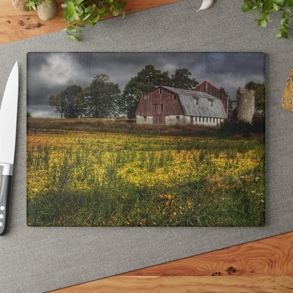 U R There Photography Remnants Rustic Farmhouse Tempered-Glass Cutting Board 11"x 15"