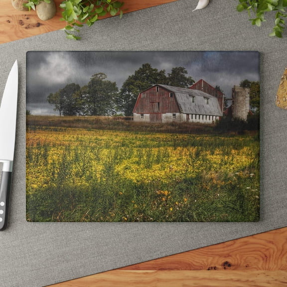 U R There Photography Remnants Rustic Farmhouse Tempered-Glass Cutting Board 11"x 15"