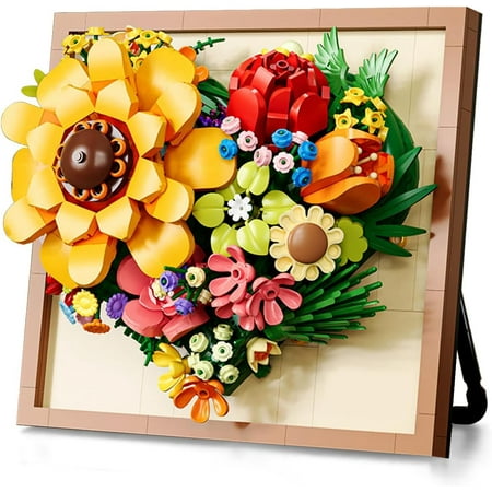 Remocguys 3D Flowers Picture Building Set Sunflower Rose for Adults Not Compatible with Lego 781Pcs