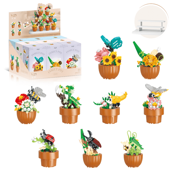 Remocguys 9 Flowers Building Set with 3-layer Display Stand for Boys Girls Not Compatible with Lego